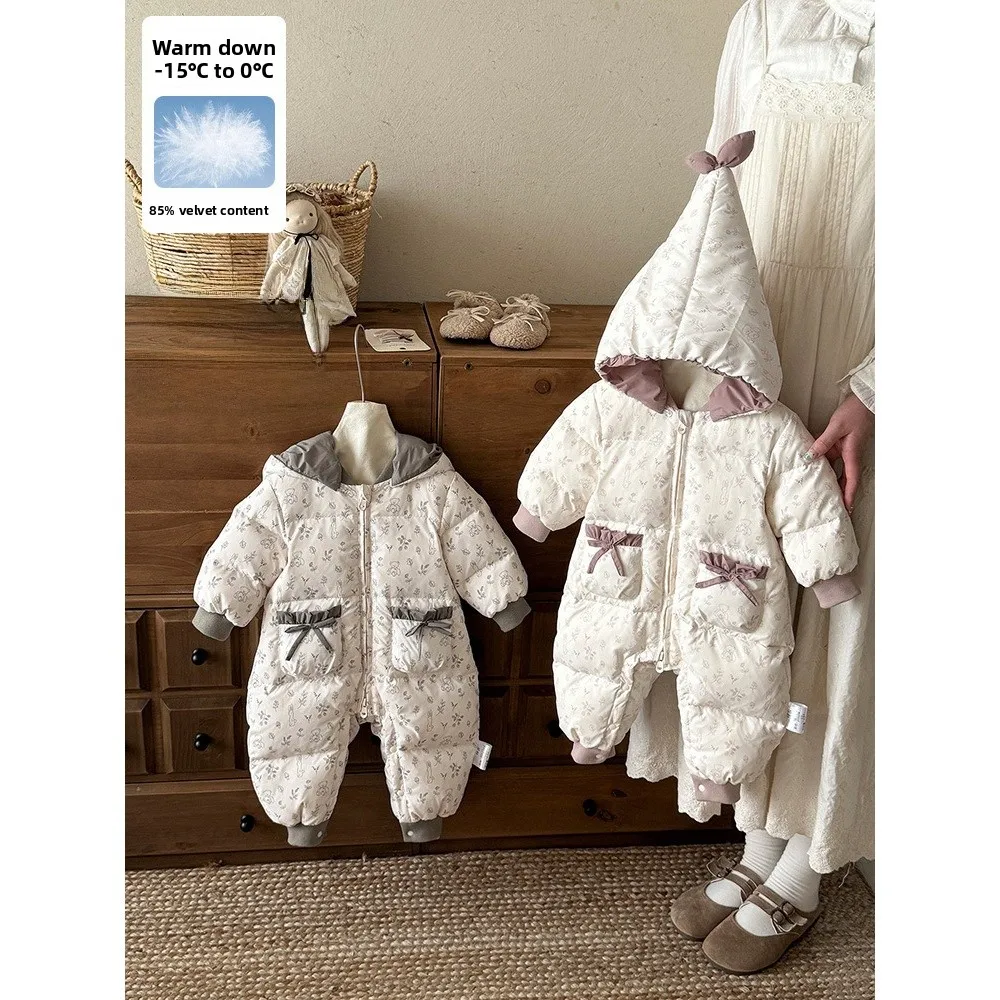 

Girls Winter Clothes down Overall Clothes Baby Hooded Harai 90 White Du down Baby Faionable Warm Cling Suit a Class