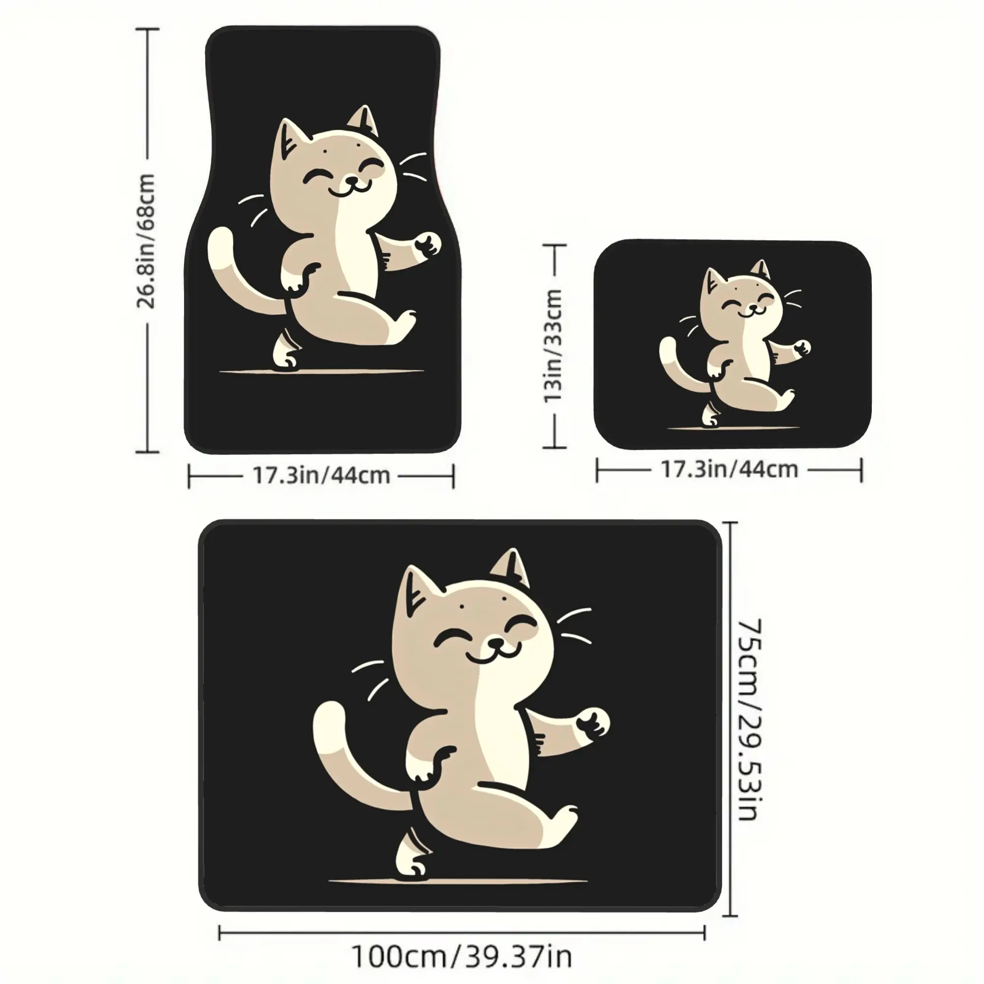 2D Flat 5pcs Cartoon Cat Taking A Step 4 Car Floor Mats & 1 Car Trunk Mat Set, Stylish Vehicle Accessories, Perfect Gift For Hal