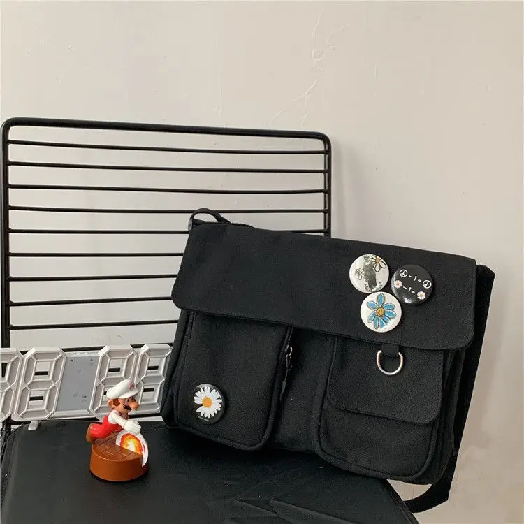 2023 Canvas Crossbody Bags Youth Fashion Casual Large Capacity Ladies Shoulder Bag Solid Color Women Messenger Bag with Pendant