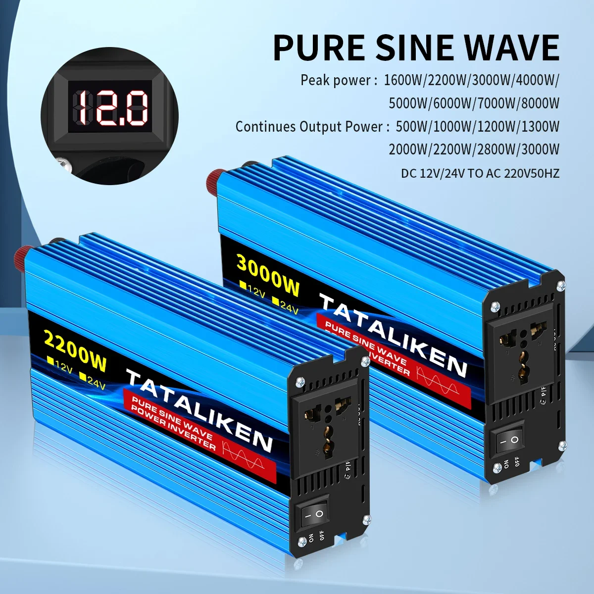 

1600W 2200W 3000W 4000W 7000W 8000W Pure Sine Wave Inverter 12V/24V DC to 220V 50HZ/110V 60HZ AC Converter for Home, RV, Truck