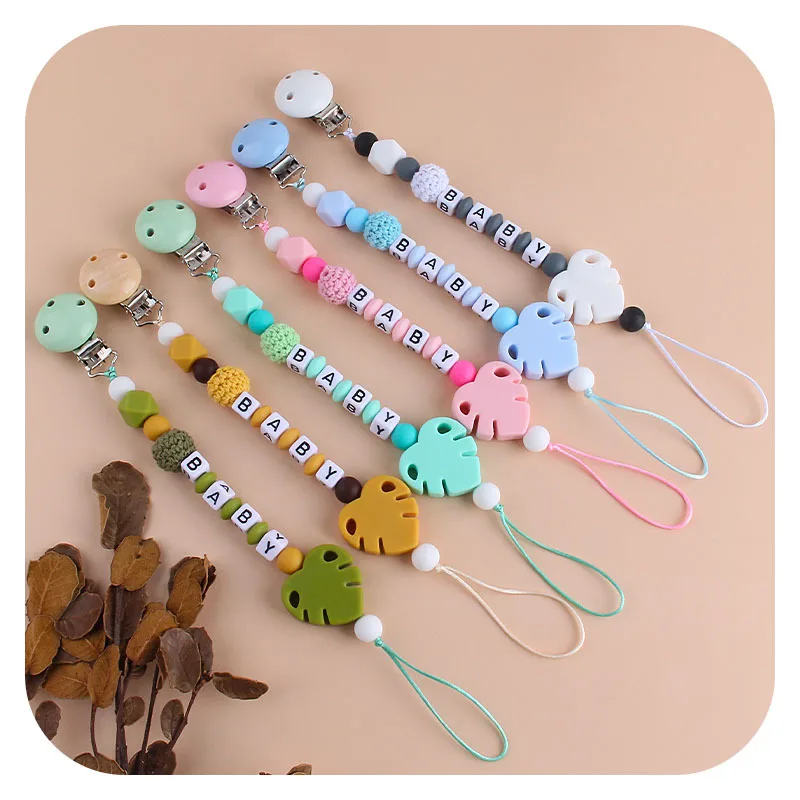 

New Baby Pacifier Clip Chain Personalized Name DIY Silicone Teethers Dummy Nipple Holder Clips Newborn Teething Toys Accessories
