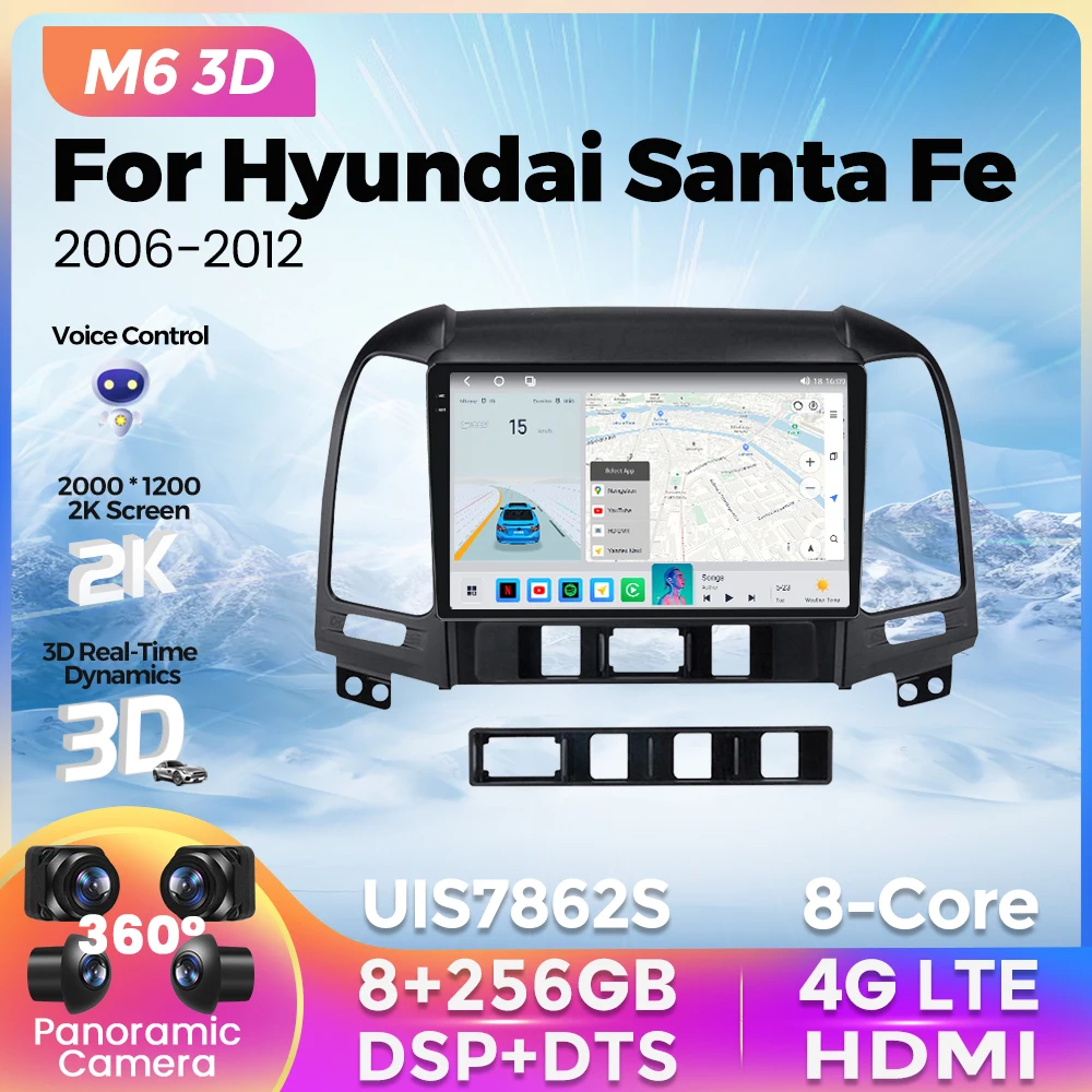 

NEW M6 3D UI 2K Screen Android All in one For Hyundai Santa Fe 2006-2012 Car Radio Multimedia Player For Carplay Android Auto BT