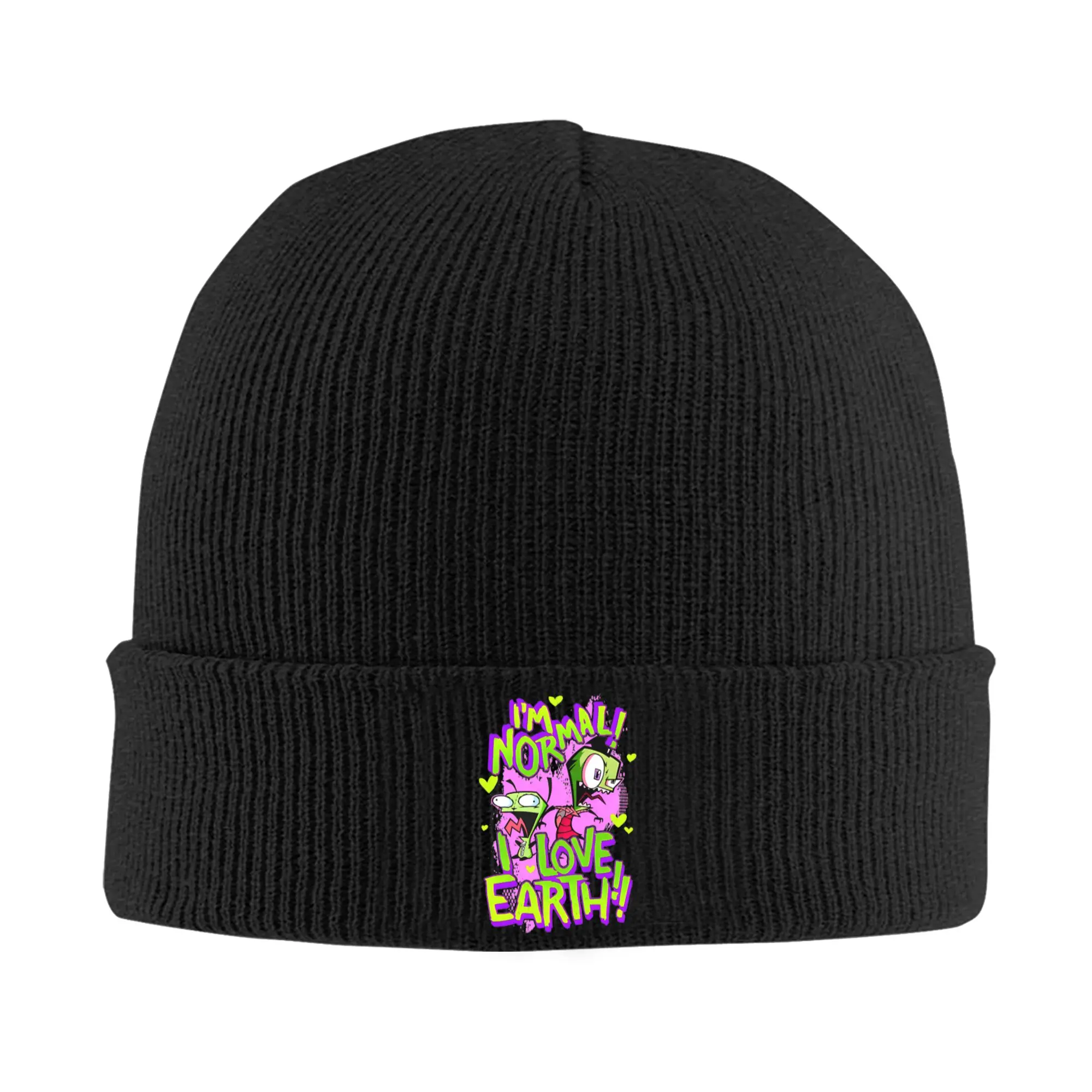Invader Zim I Love Earth Hats Autumn Winter Skullies Beanies New Gir Cartoon Caps Men Women Acrylic Bonnet