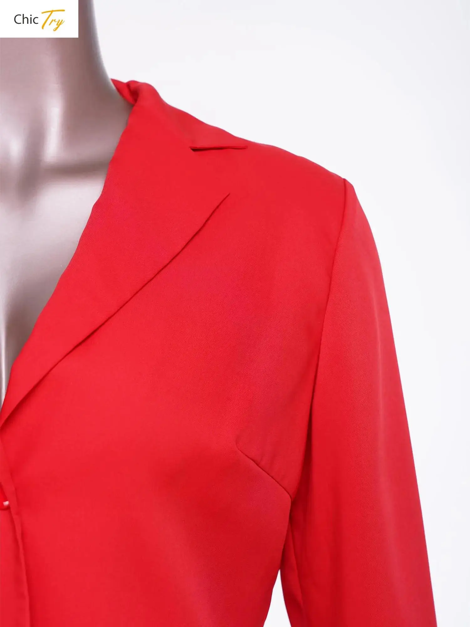 Modisches Damen-Tunika-Kleid mit Rüschen und Tüll, Reverskragen, lange Ärmel, Knopfleiste, formelle Anzugjacke, Oberbekleidung für Cocktailpartys und Bankette.