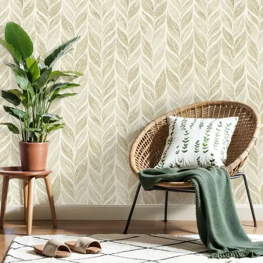

Элегантные обои кремового цвета с листьями, 22,83 "X 118", водонепроницаемые обои для гостиной/спальни/ванной комнаты, наклейка на стену из ПВХ