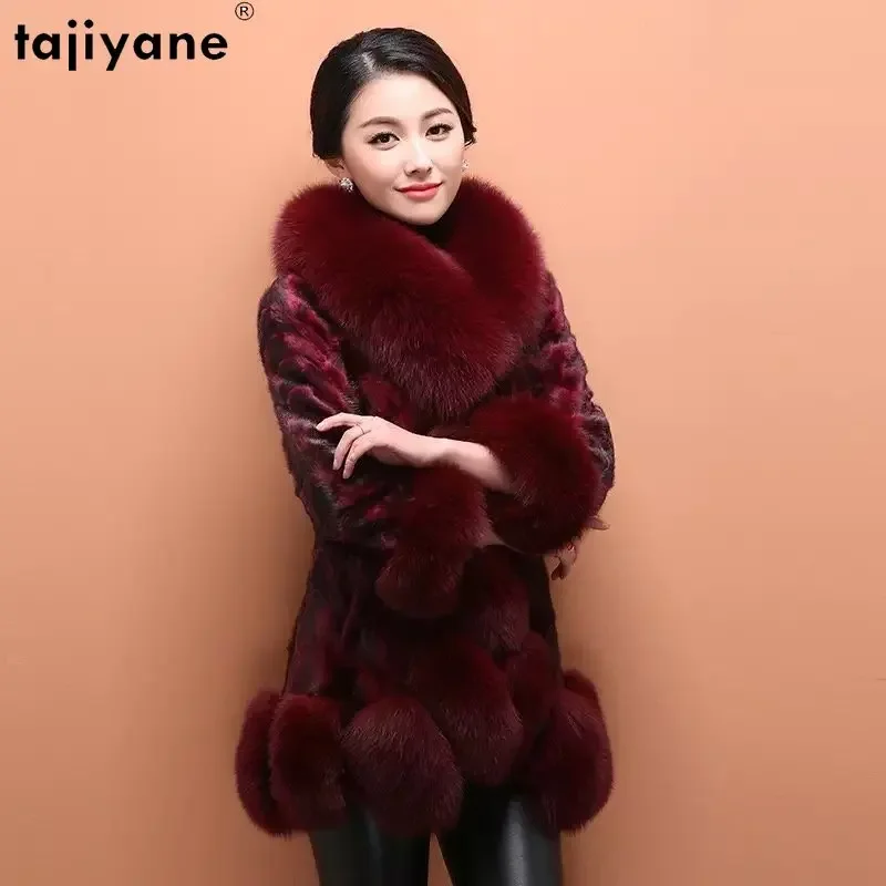 Tajiyane Real Fur Coat Women Winter Mink Fur Jackets for Women 2023 New Fashion Fox Fur Collar Women Mink Fur Coats Mid-length