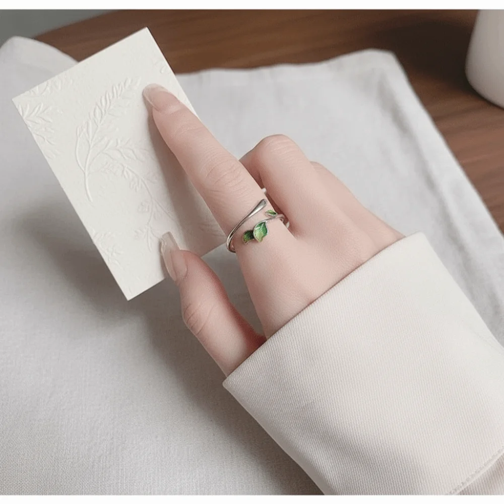 Retro Adjustable Enamel Leaf Ring Irregular Oil Drop Leaf Opening Ring Vintage Temperament Women's Ring Gifts