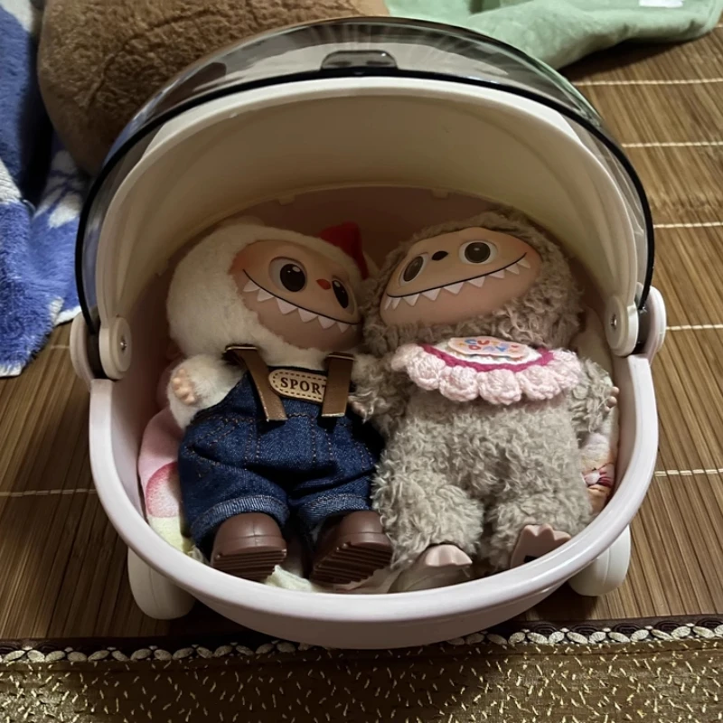 Geschikt voor Labubu Pop Wieg 17 cm V1 V2 V3 Opvouwbare Draagbare Draaibank Labubu Slapen Auto DIY Kleding Accessoires Speelgoed geschenken