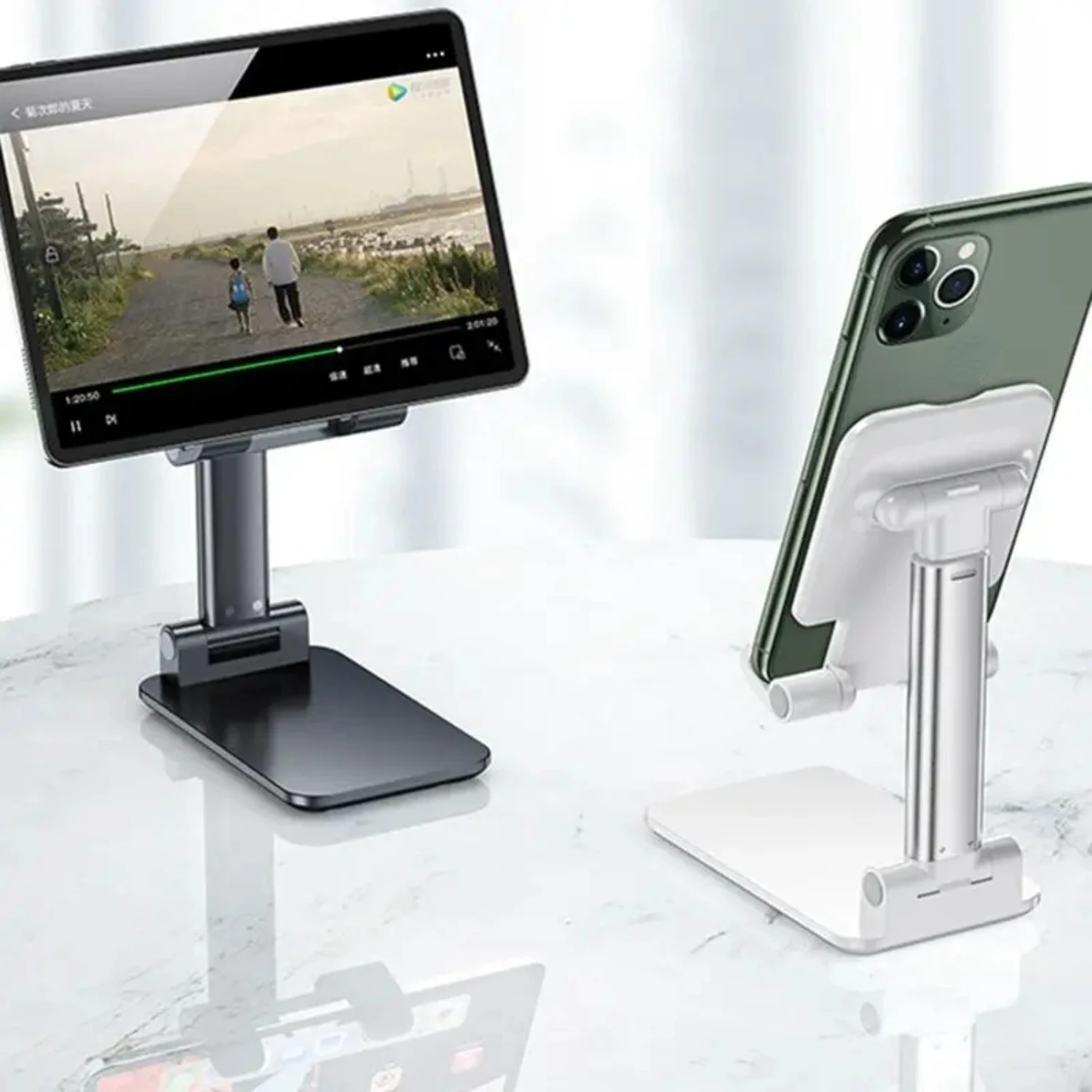 

Adjustable, Compact, Non-Slip Tablet Phone Stand Holder with Hands-Free Viewing - Lightweight, Portable Desktop Dock for iPad, i