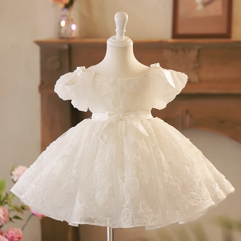 

Childrens dress princess dress piano host dress girls performance dress little girls birthday flower girls white 1-14year dress