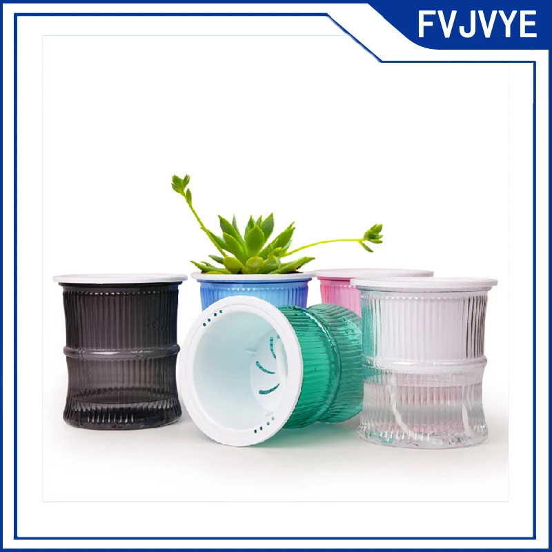 Lazy Hydroponic Flower Pot Automatic Water-Absorbing Flowerpot Transparent Double Layer Plastic Self Watering Planter Office C5