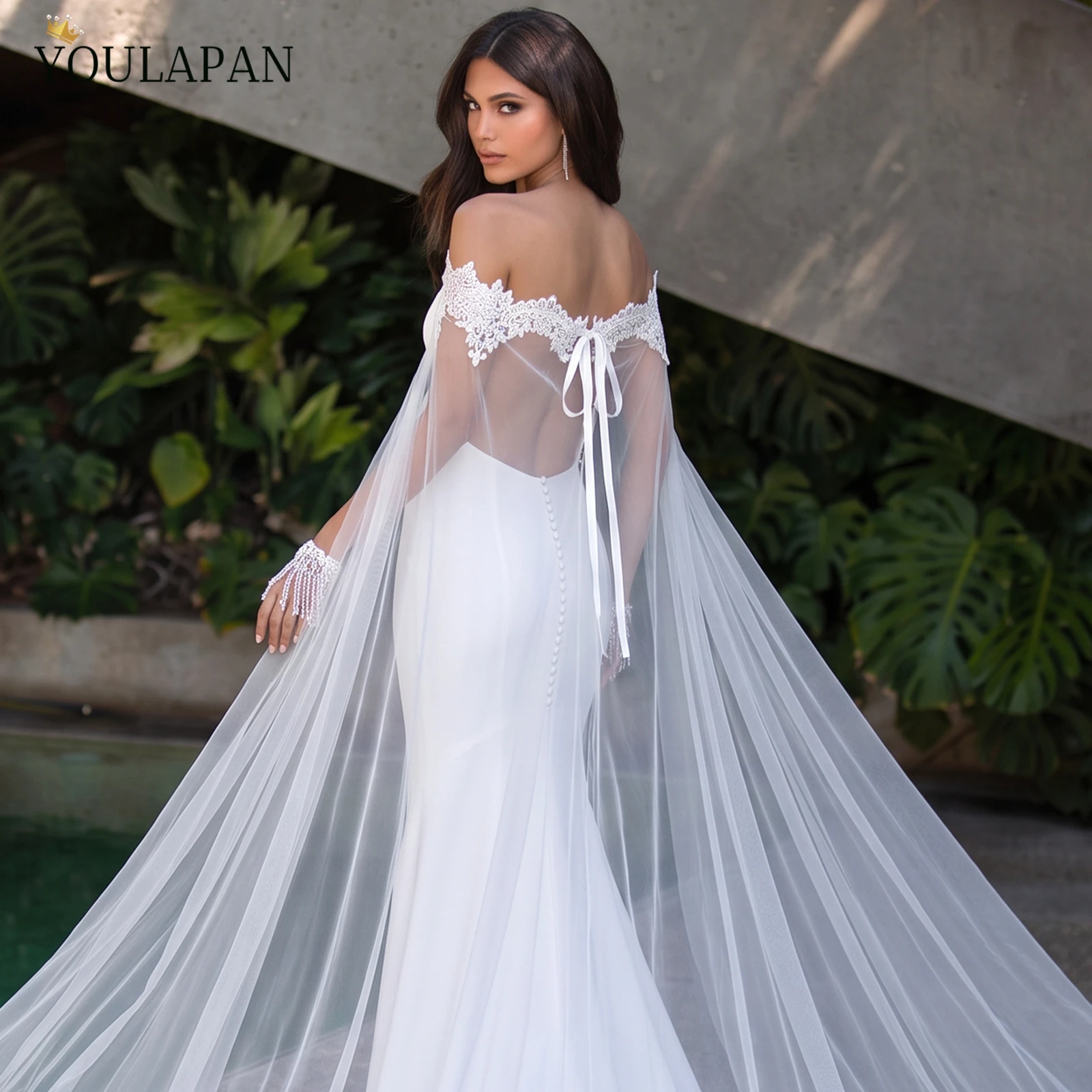 TOPQUEEN G36 Braut Schal Sexy Reverse Dekoration Mantel Spitze Stickerei Für Reverse Hochzeit Kleid Hochzeit Cape Schleier Anpassbare – Detail 5