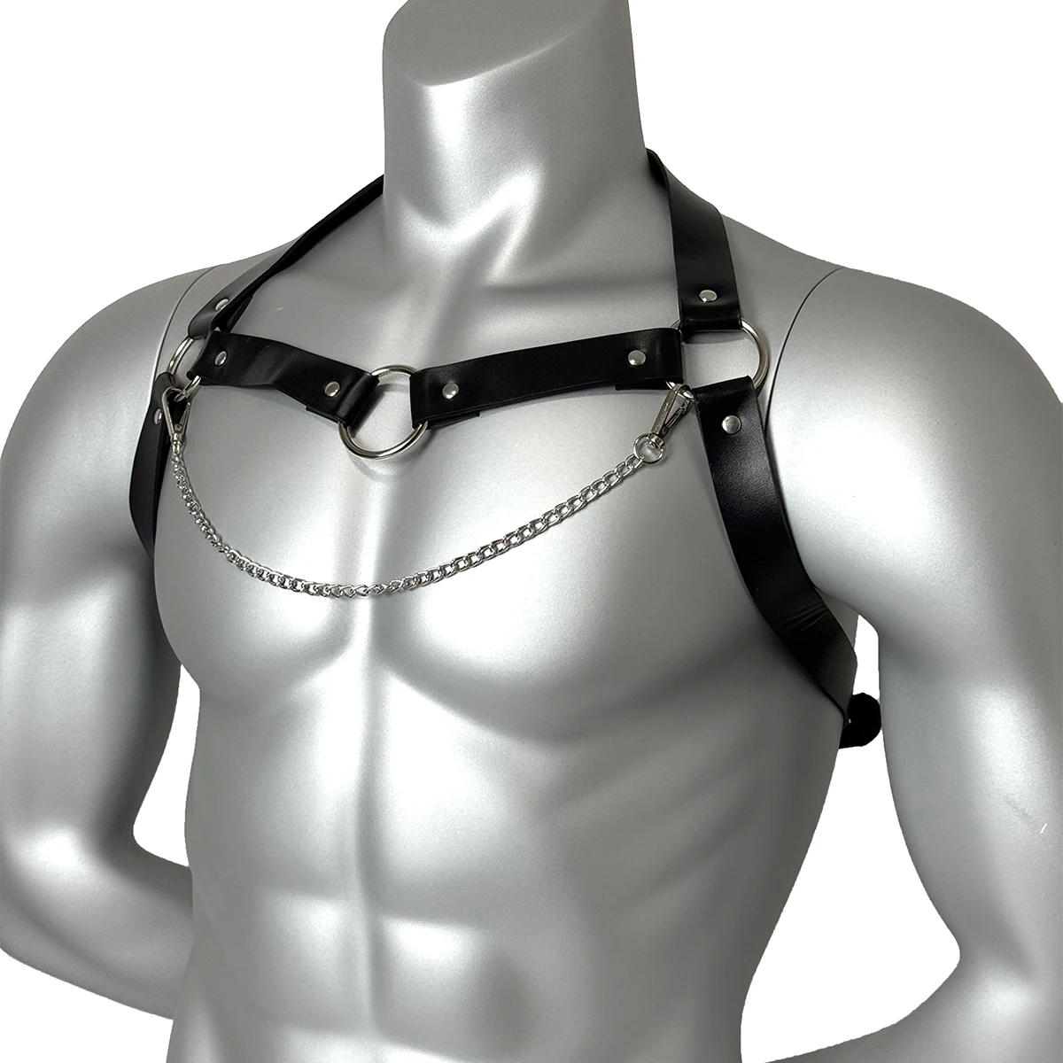 PU Leather Chest Harness with Chain for Men,Abjustable Punk Leather Cage Chest Harness,Festival Rave Outfit Chest Belt Accessory