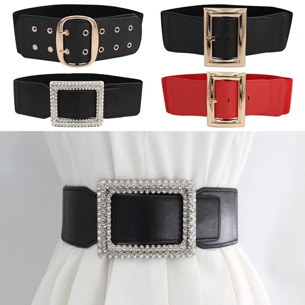 Fashion Elastic Women's Belt Golden Buckle Wide Waist Belt Dress Coat Luxury Brand Waistbands Waist Seal Stretch Cummerband