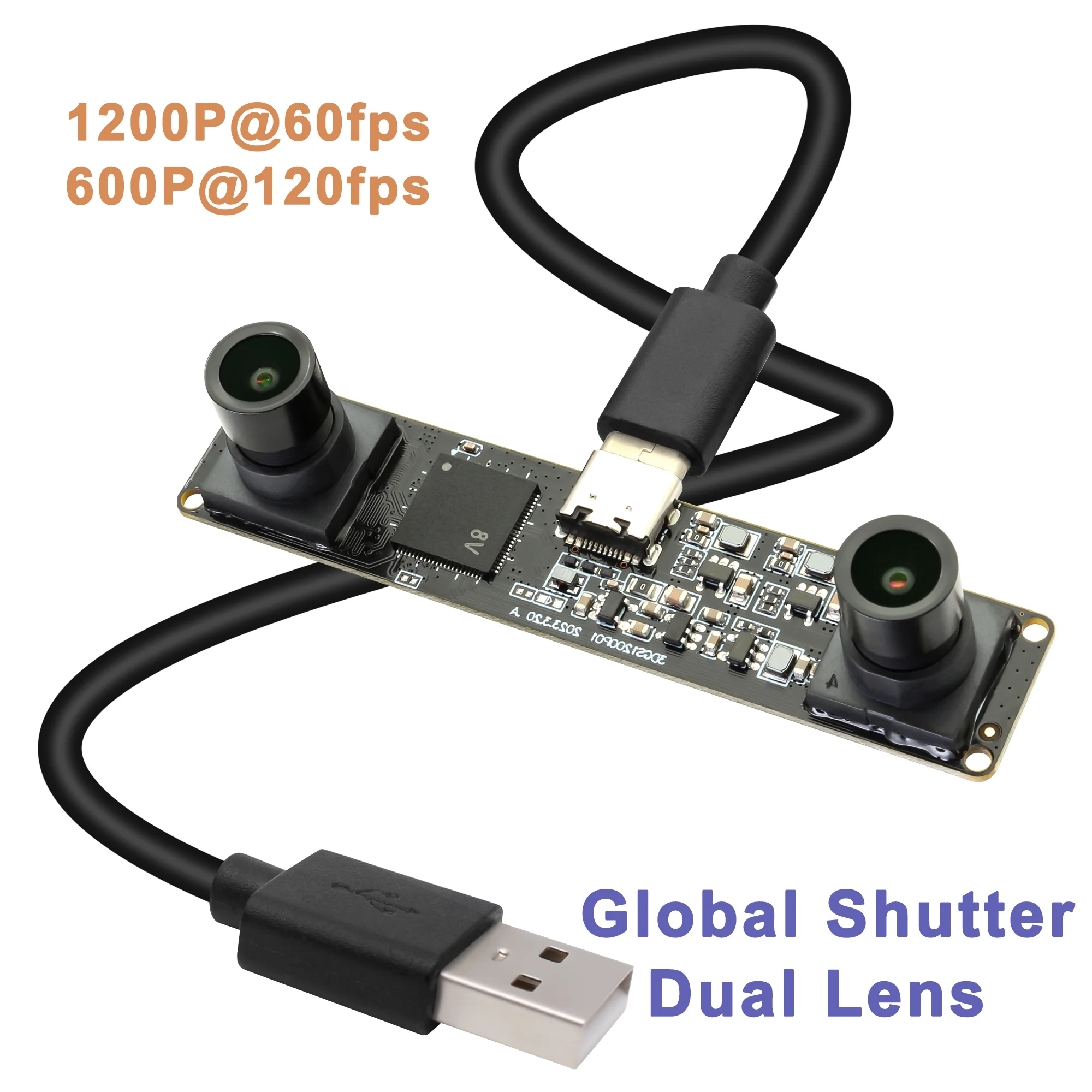 ELP Synchronization Dual Lens USB Camera 1200P 60fps Global Shutter Camera 3D Stereo Camera Module for HD Video Shoot