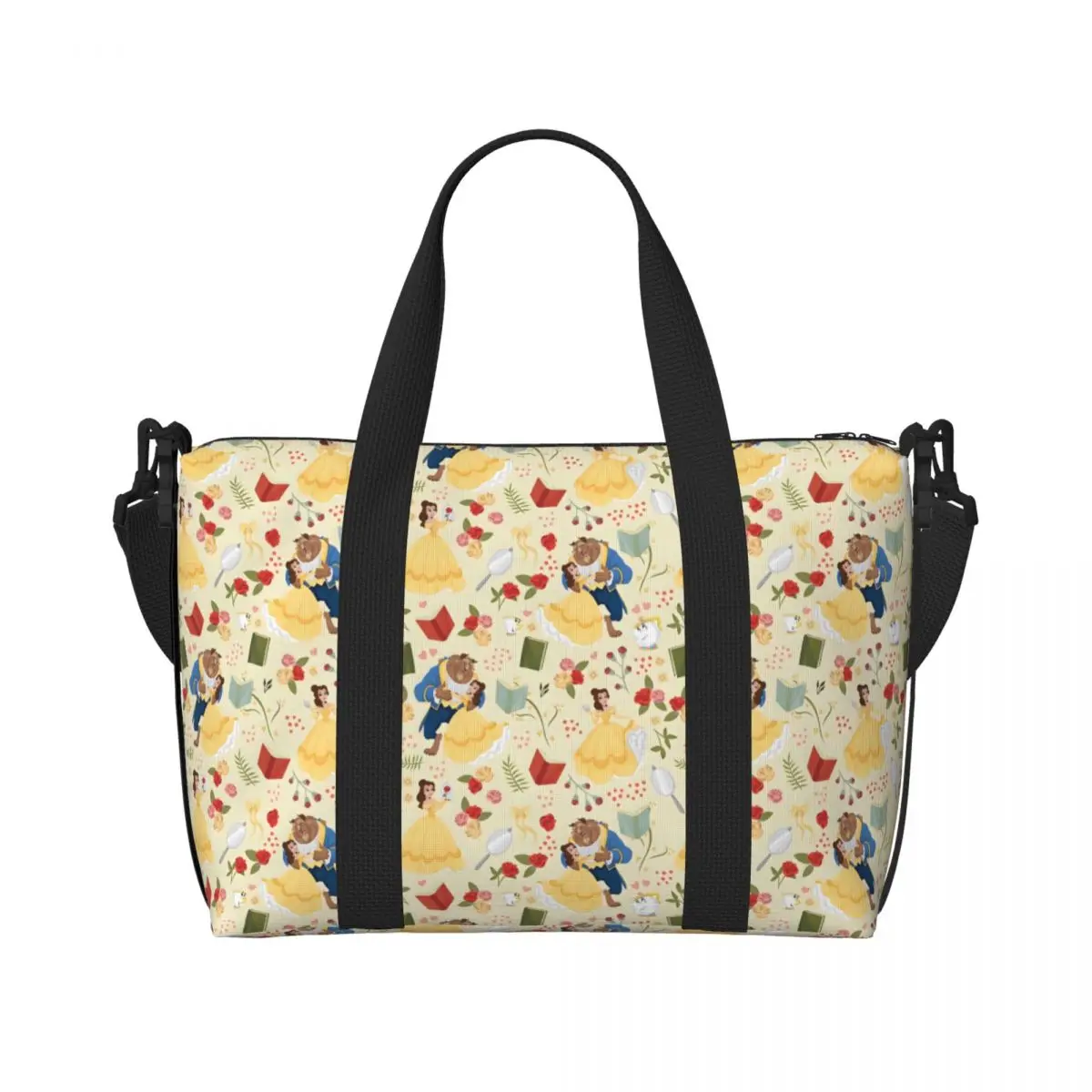 

Custom Large Cartoon Beauty And The Beast Tote Bag Women Anime Cute Romantic Fantasy Film Shopping Shoulder Beach Gym Travel Bag