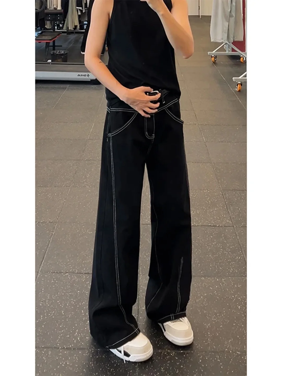 

Мужские джинсы прямого кроя класса люкс с цветными вставками и эффектными швами, осенние повседневные длинные брюки, модные, с эффектом потертости