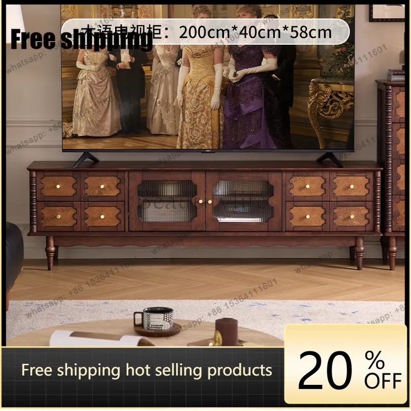 LD antique solid wood TV cabinet household floor storage locker