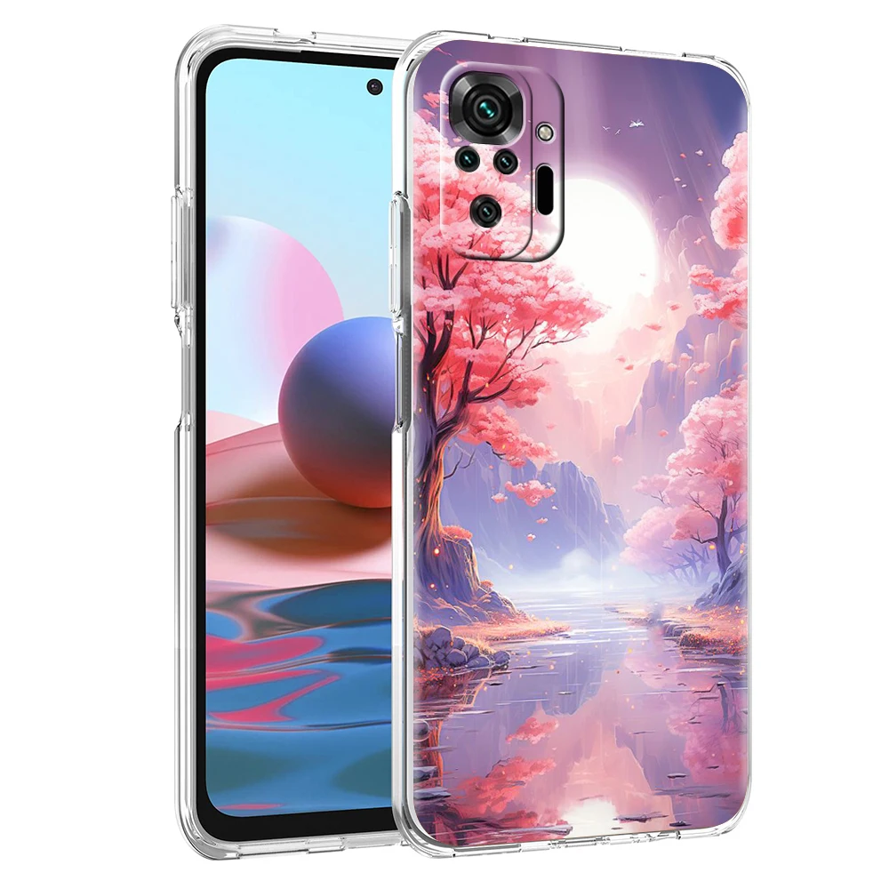 Pink Spring Cherry Blossoms Phone Case Cover for Redmi 12 Note 10 11 11T 7 8 8T 9 K40 Gaming 9A 9C Pro Plus 5G Transparent Shell