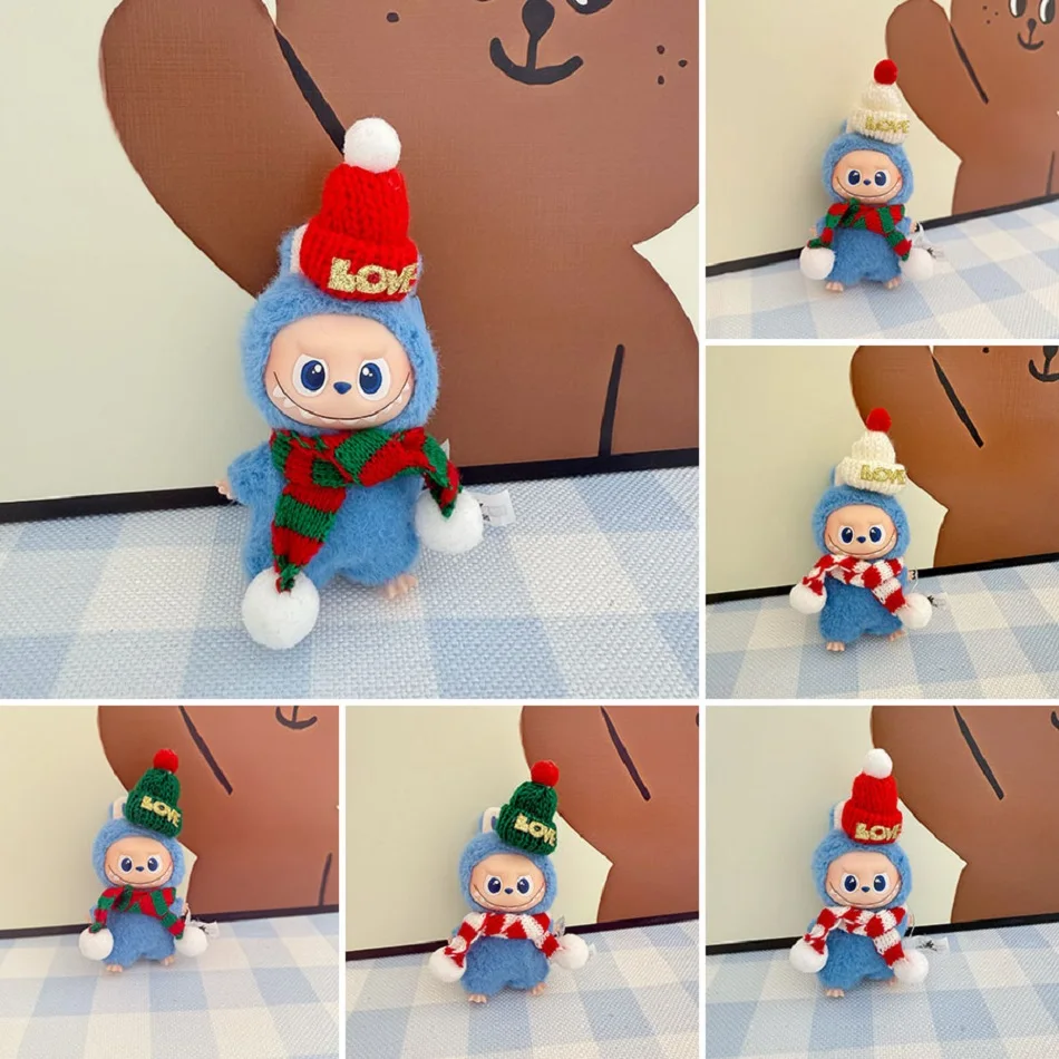 

Mini Version 4.0 LABUBU Vinyl Face Plush Blind Box Doll Clothes Green Accessorie Hat Scarf Christmas Set Pendant Heart Password
