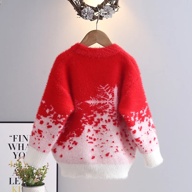 Girls Sweater Autumn Winter 2024 New Snowflake Spot Bottoming Knitted Sweaters for Kids Girl Comfort Fluffy Knit Clothes HY11022 image 4