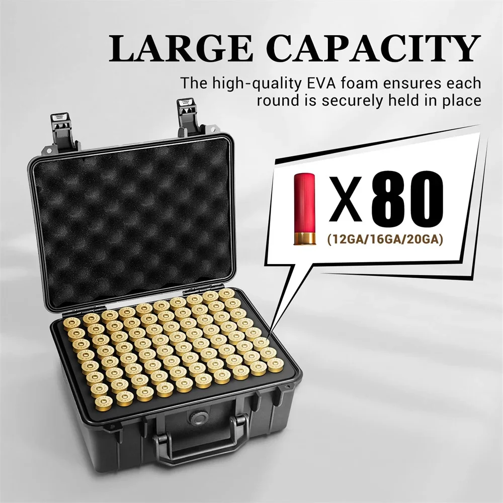 Caja de munición táctica impermeable 80 rondas para 12/20 GA resistente