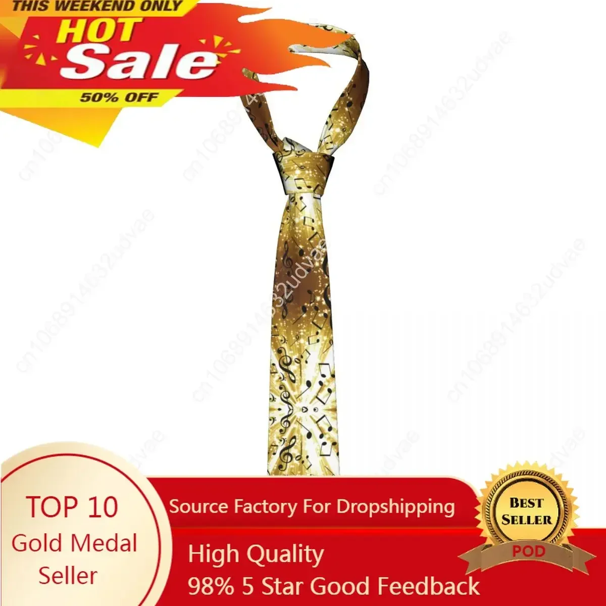 

Tie For Men Formal Skinny Neckties Classic Men's Music Notes Golden Glittering Wedding Tie Gentleman Narrow