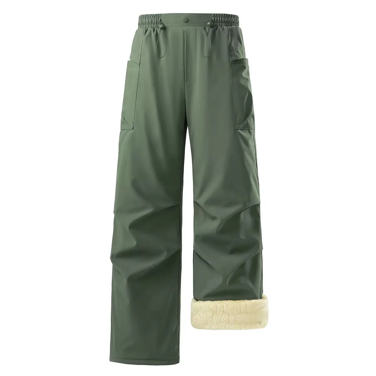 Autumn/Winter Solid Color Outdoor Sports Windproof Fleece-Lined Thickened Warm Cargo Pants Men's Casual Loose Plus Size Pants