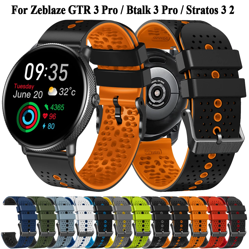 22mm Watch Strap For Zeblaze GTR 3 Pro / GTS 3 Pro / Vibe 7 Pro Silicone Bracelet Watchbands For Zeblaze Stratos 3 2 Wristband