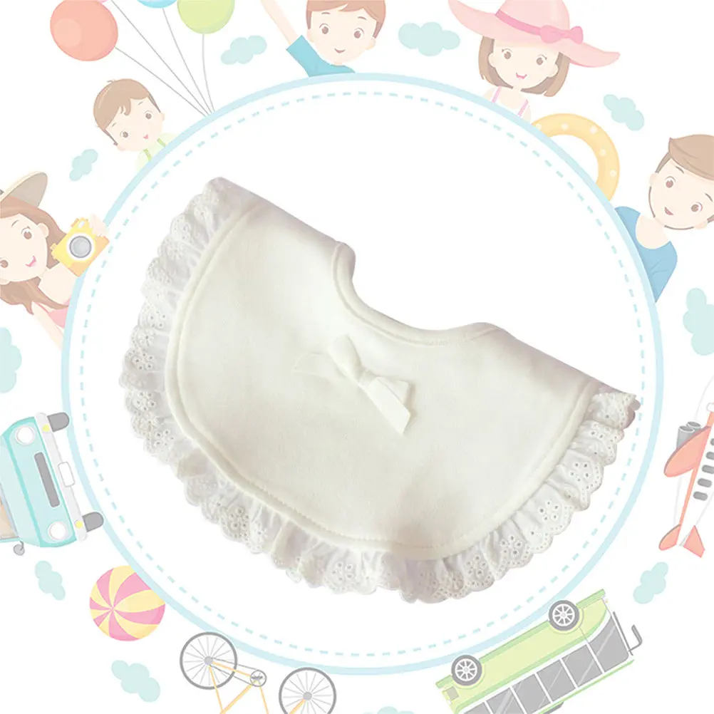 

Cute Baby Bib in White Soft Cotton Material Waterproof Baby Dining Bib Lovely Lace Trim Drool Catcher for Clean Outfits Daily