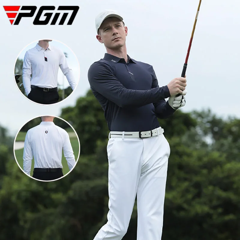 PGM Men Turn-down Collar Golf T-shirts Autumn Male Long Sleeve Casual Golf Shirt Winter Stretch Outdoor Training Tops