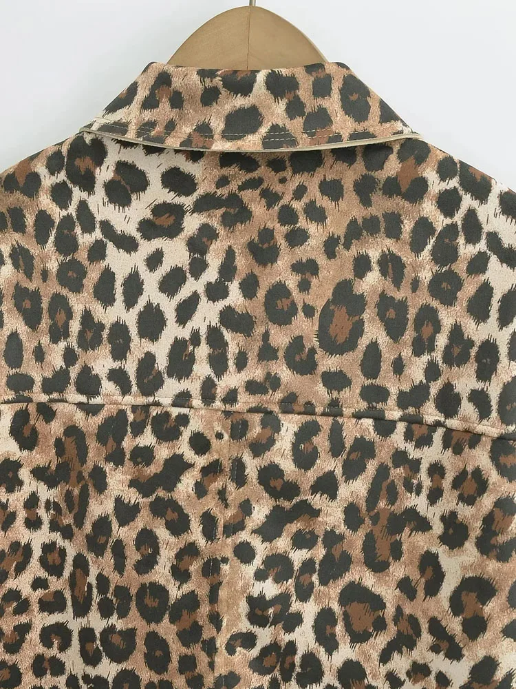 KAOPU ZA Women leopard print faux suede jacket vintage lapel collar long sleeve patch pockets female outerwear chic tops