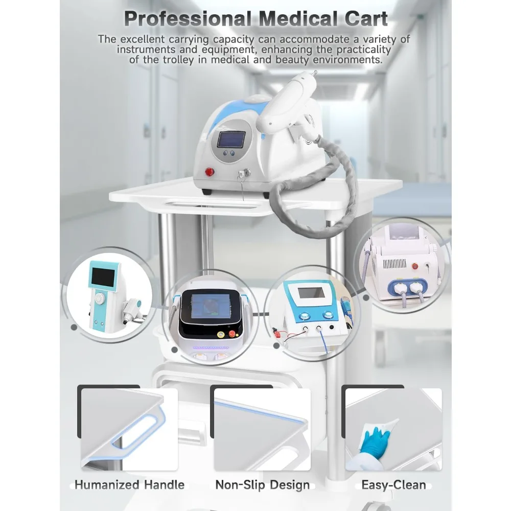 عربة طبية عربة الموجات فوق الصوتية المتنقلة 135 رطل تحميل عربة تخزين محمولة احترافية مع 4 صينية عجلات صامتة للمستشفى
