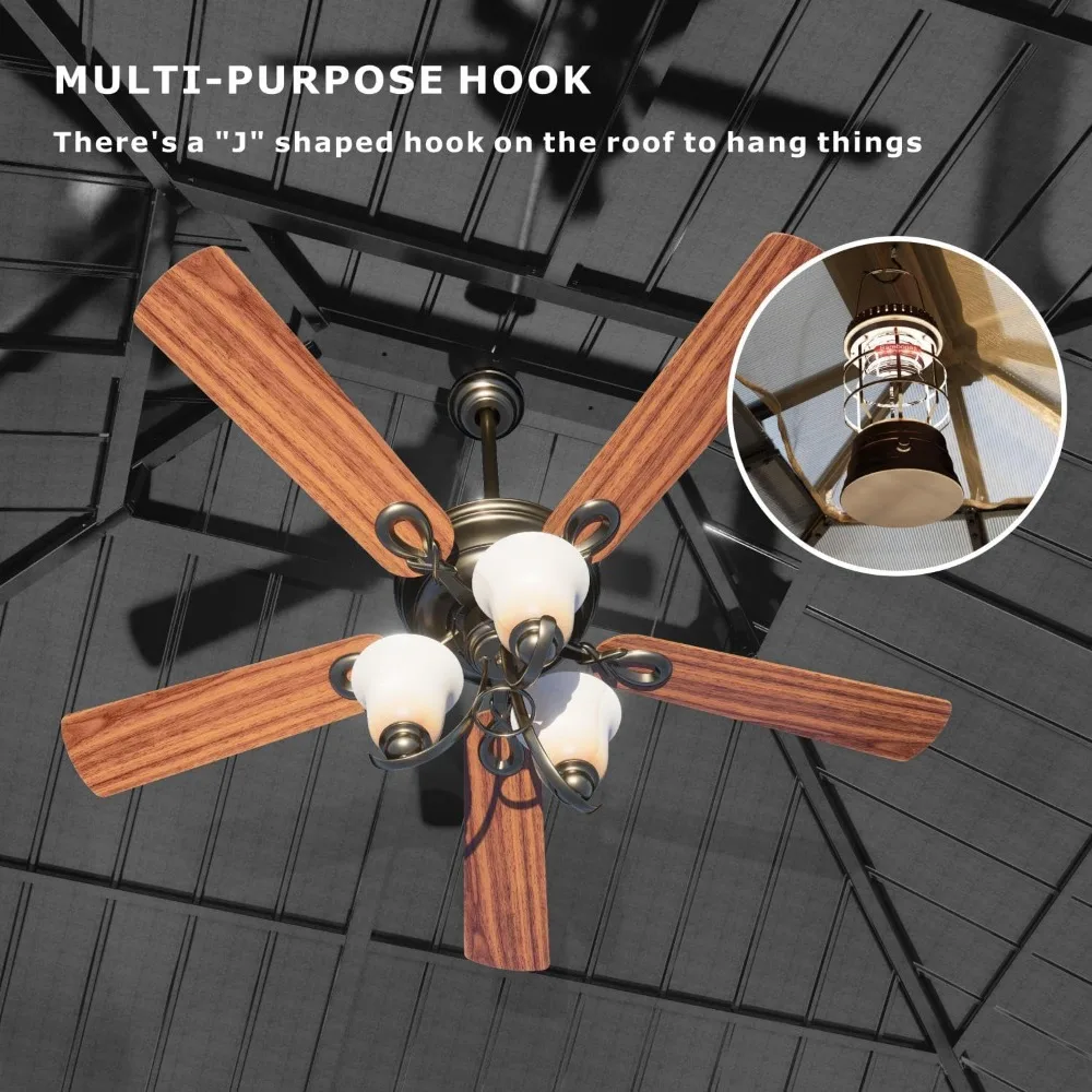 شرفة صلبة مقاس 10 × 12، مظلة سقف مزدوجة من الفولاذ المجلفن مع إطار من الألومنيوم، جناح خارجي #6