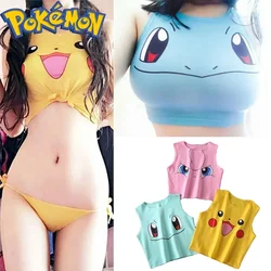 Yaz seksi kız Cosplay kostüm Anime Pikachu mahsul Tops gömlek baskı tankı üstleri renkli kolsuz Tee yelek hediyeler