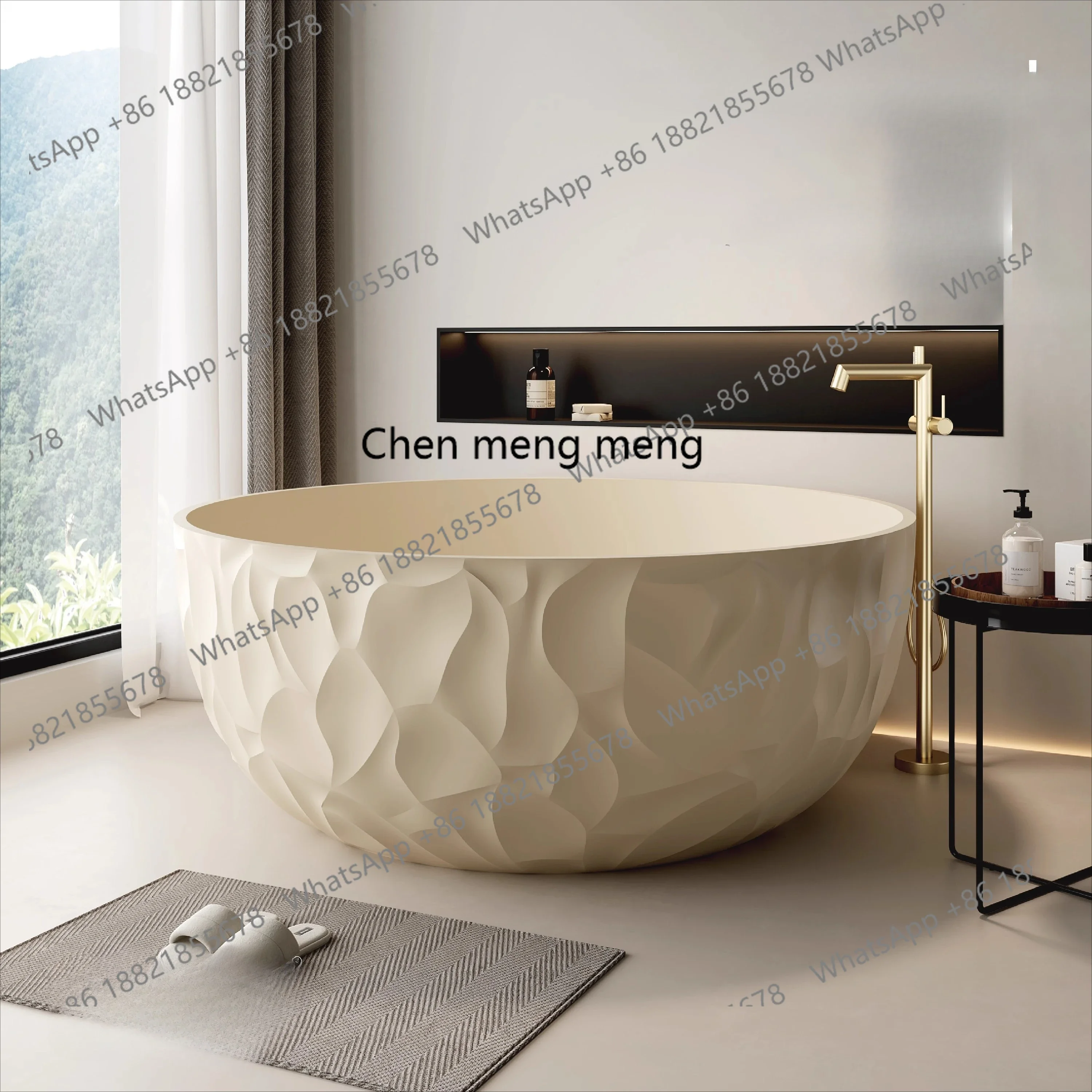 A17 Bathroom Independent Home Bed and Breakfast Double Pure Polymer Artificial Stone Round Bathtub