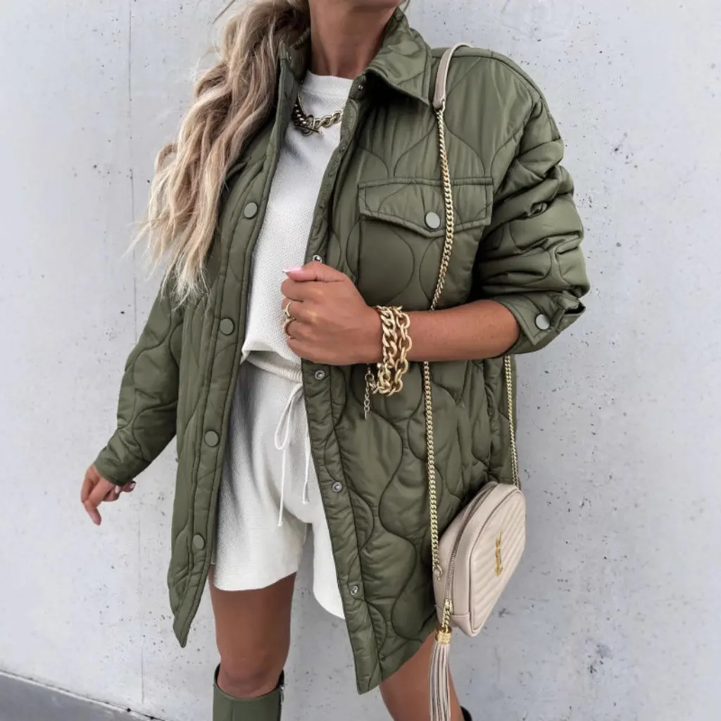 

Autumn Winter Cotton-Padded Jacket Women's Fashion Check Leisure Trend Lapel Single-Breasted Coat European And US Style 8849