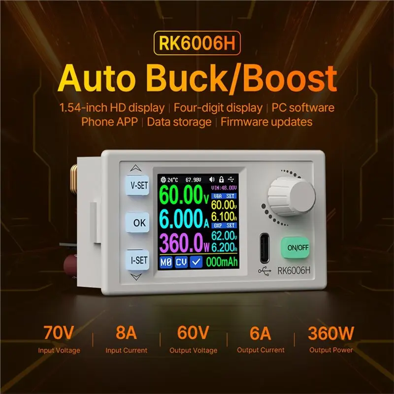 ABFS RK6006H 6A 360W Buck-Boost Voltage Regulator Power Supply Module With LCD Display For Electronics Repair