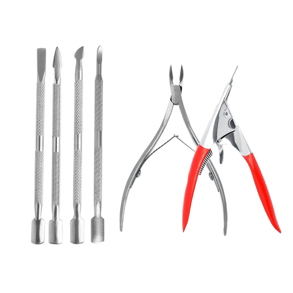 6pcs/set Pro Stainless Steel Nail Art Cutter Scissor 2 Ways Cuticle Clipper Pusher Dead Skin Remover Kit Manicure Pedicure Tools