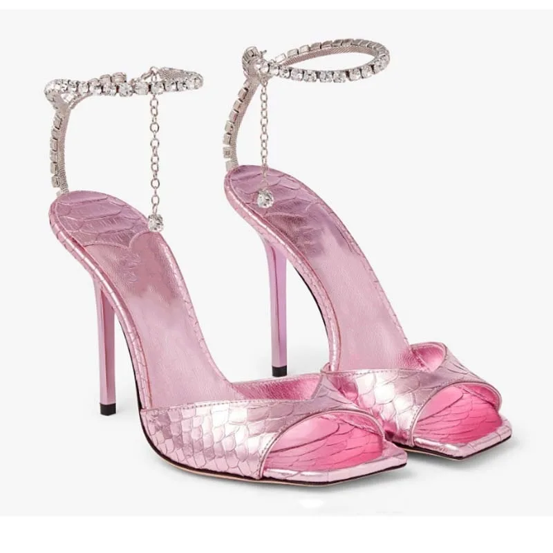 

Spring New Square Head Fish Mouth Fine Heel Super High Heel Hollow Fish Pattern Chain Sandals Women