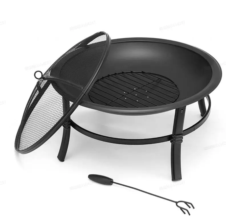 22/26/30/32/36 Inch BBQ Grills with Fire Poker Mesh Cover Wood Burning Stove Portable Foldable Winter Outdoor Camping Fire Bowl