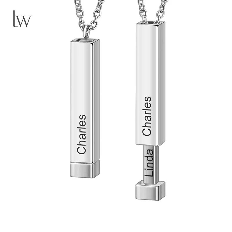 Custom Secret Hidden Message Slide Bar Necklace Retractable 3D Bar Stainless Steel Necklace Personalized Name Date Necklaces
