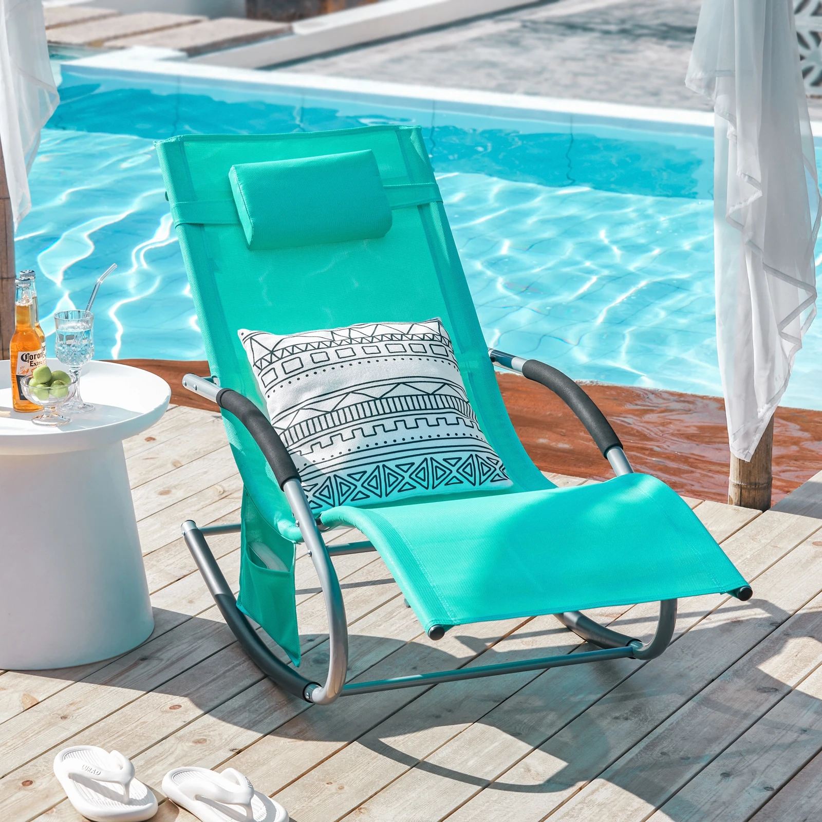 SoBuy OGS28 Sonnenliege Gartenliege wetterfest Liegestuhl Schaukelstuhl mit Kopfkissen Outdoor Terrasse Balkon Camping bis 150kg – Detail 33