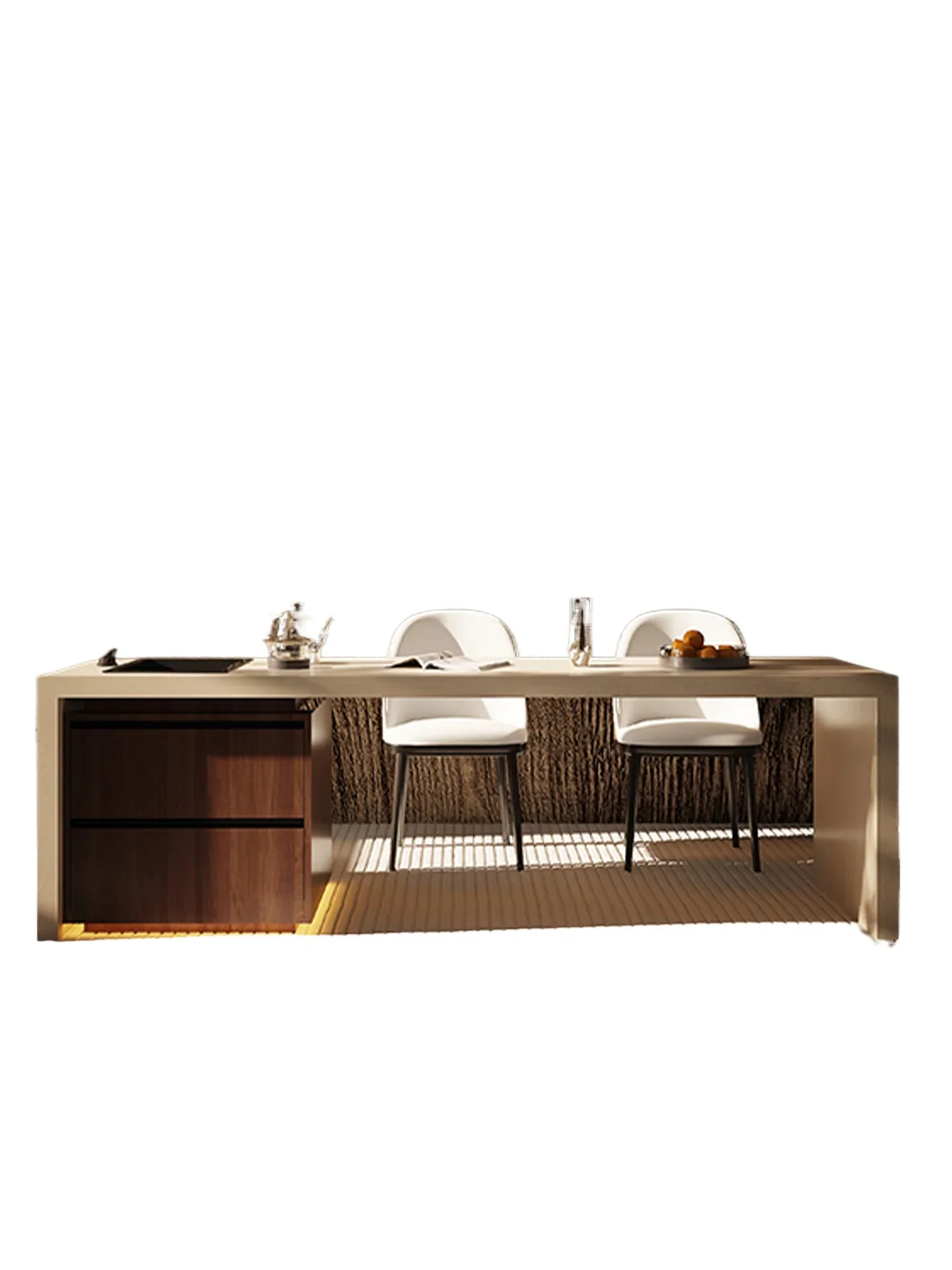 Light luxury rock slab flush island platform home open kitchen work bar antique island platform