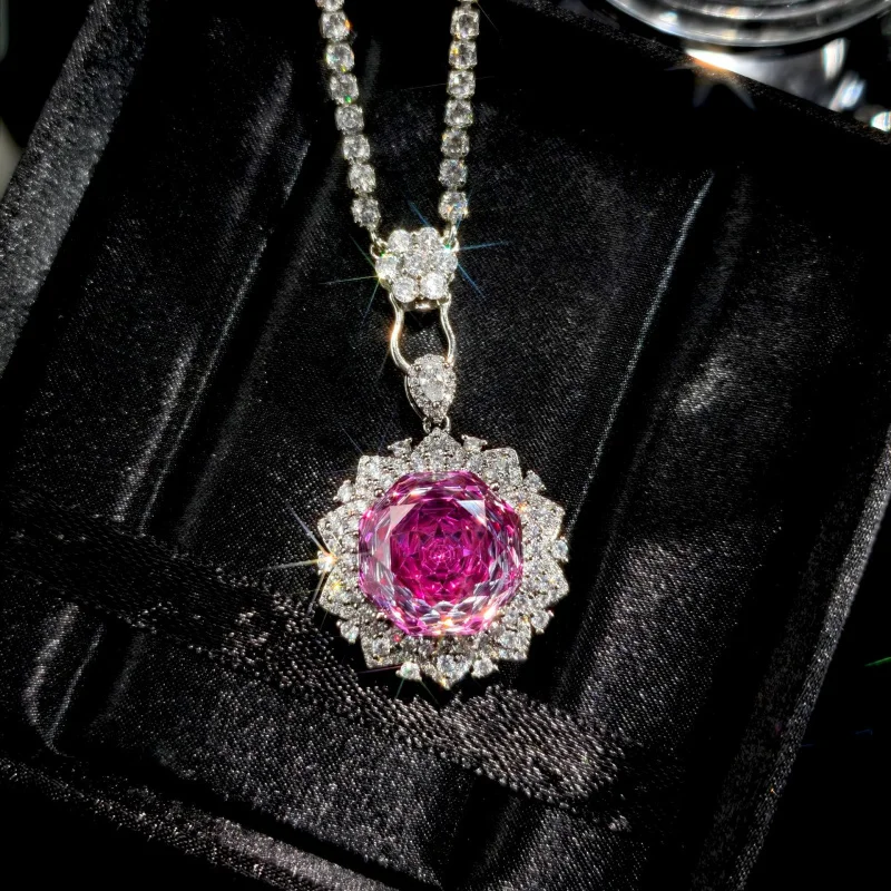 

Octagonal Rose Cut 3D Flower Zircon Necklace Earrings Ring Set for Women High-end Date Gift