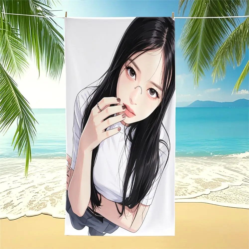 Minimal Line Cartoon Print Beach Towel Pool Towel Camping Towel Bath Towel Blanket Multi Purpose Household Outdoor Towel