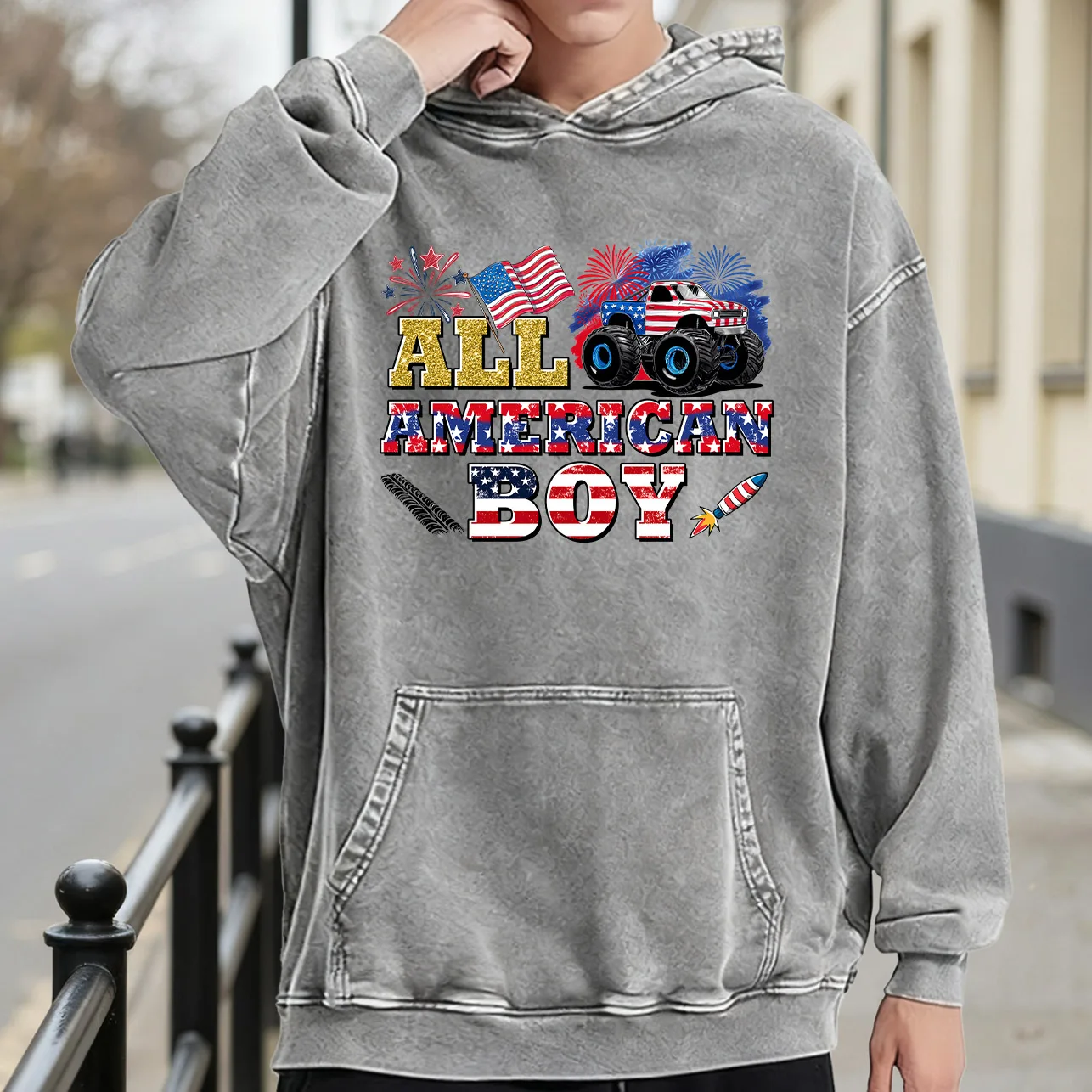 سترة بقلنسوة برسومات مغسولة كلاسيكية للرجال من National Flag and Car، بلوفر ريترو متعثر، سويت شيرت كاجوال ملابس الشارع