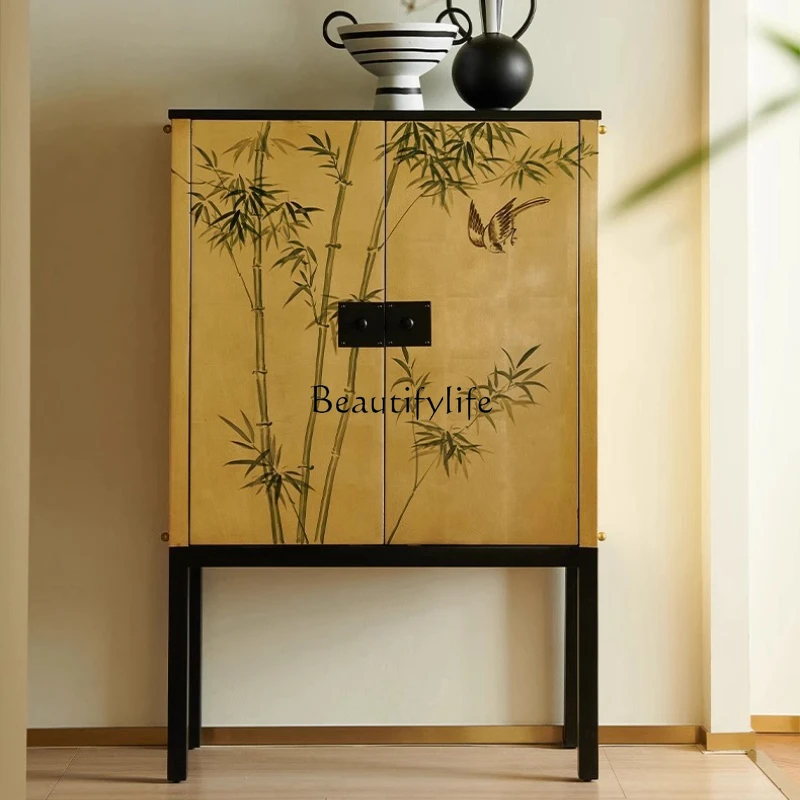 

05-*Modern new Chinese vertical cabinet French light luxury gold foil collection rack Solid wood American medieval door cabinet