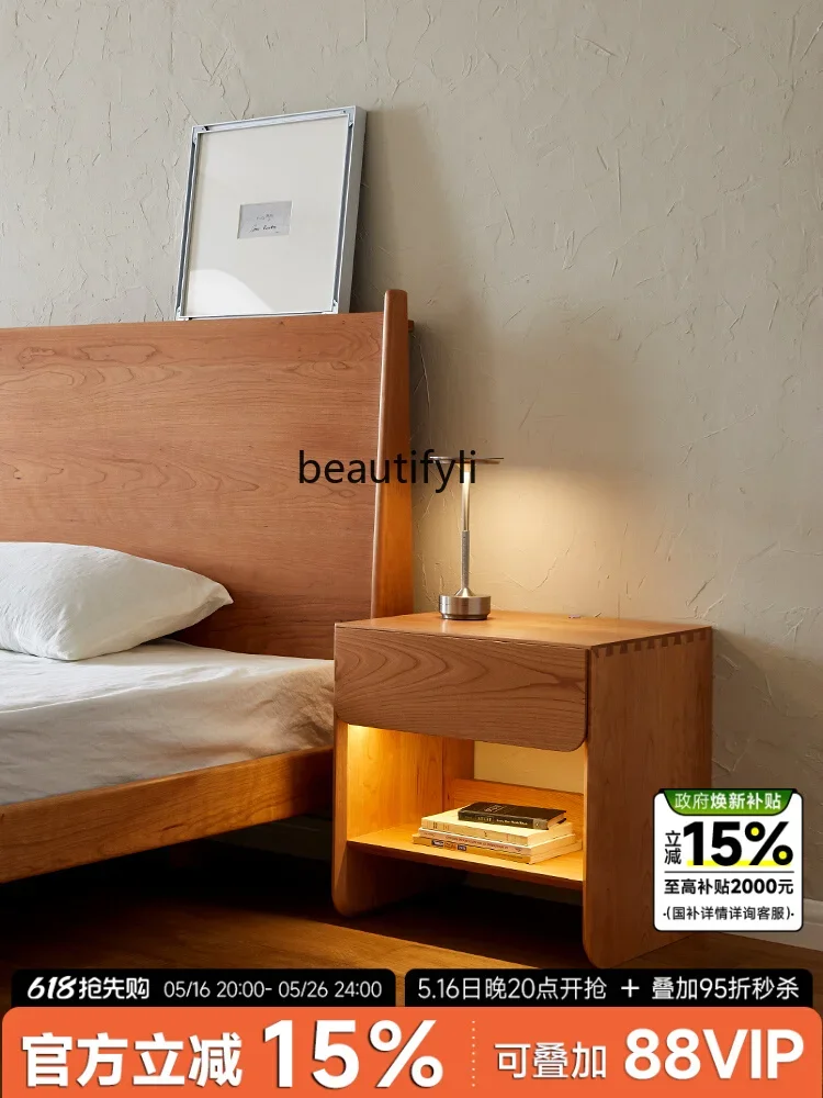 

ss K178 Bedside table, cherry wood Nordic solid wood simple modern bedroom furniture log bedside table
