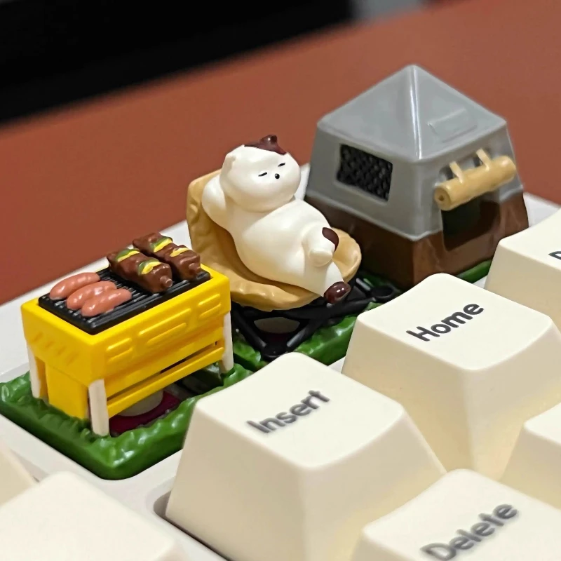 

Camping Cat Theme Keycaps Original Design Cute Cat 3pcs Set Keycaps for Mechanical Keyboard Customization Cartoon Keycaps Gifts